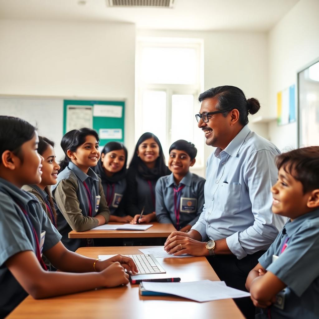 Teacher engaging with students
